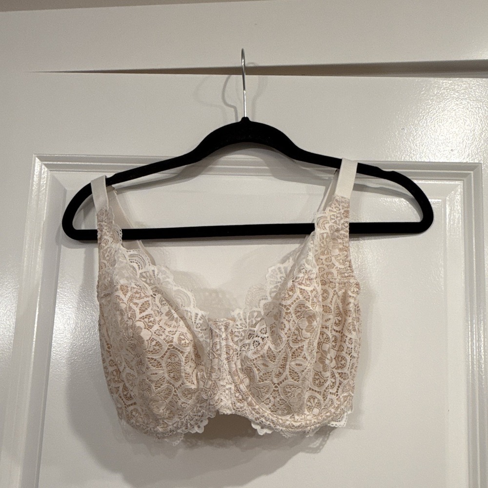Bravissimo Bra 32K Ivory White Lace Underwire Full Cup Balconette Lingerie